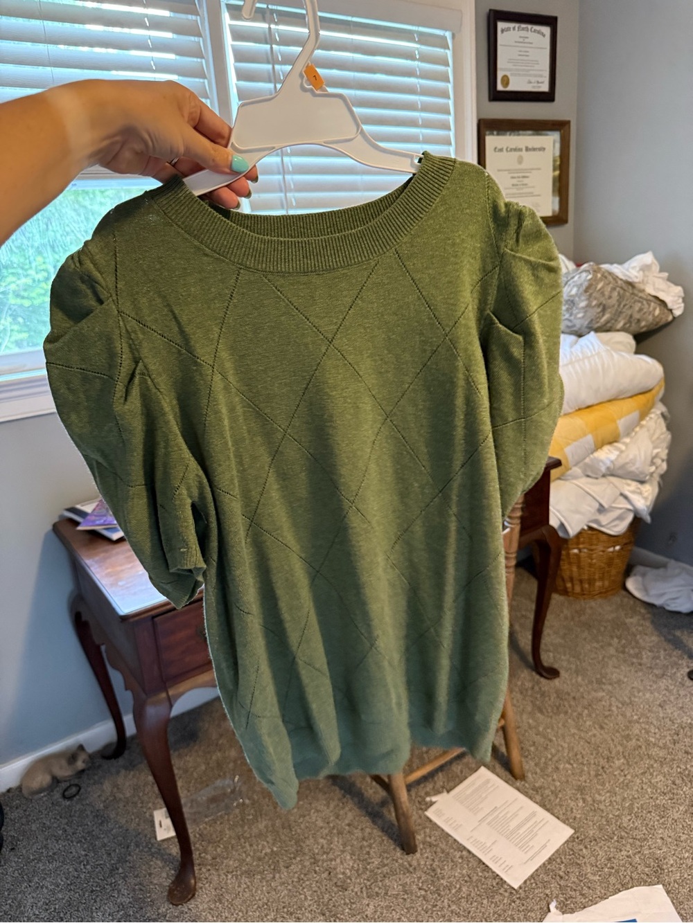 Olive Green Diamond-Texture Knit Top